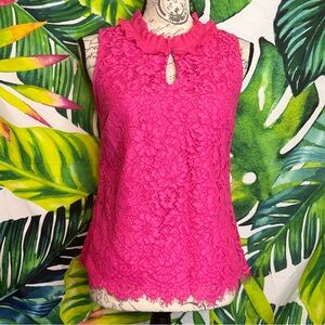J. Crew SP Hot Pink Lace Layered Sleeveless Preppy Church Office Summer Work Top